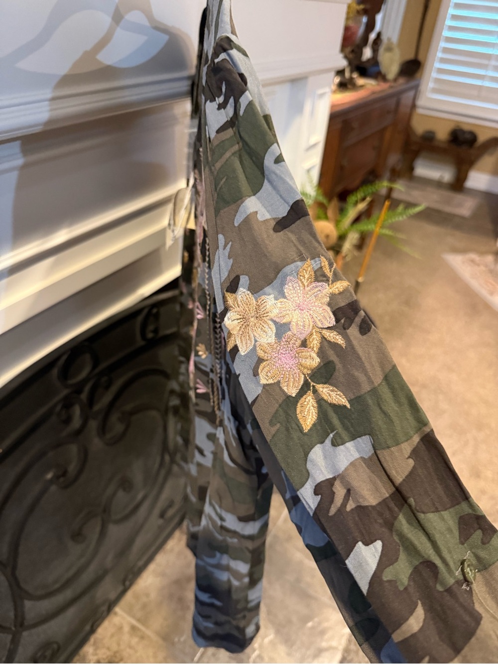 Savanna Jane Olive Green Camo Long-Sleeve Top with Pink & Gold Floral Embroidery - Picture 5 of 5